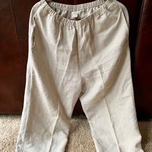 J.Jill, 100% linen cream pants with elastic waist.